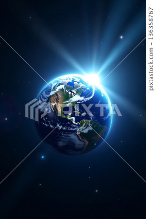 Dawn on Earth and intense sunlight seen from space AI 136358767