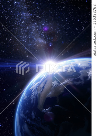 Dawn on Earth and intense sunlight seen from space AI 136358768