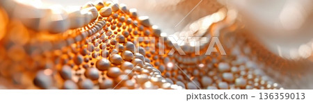 Abstract close-up of golden beads against a blurred background. Abstract close-up of golden beads against a blurred background. 136359013