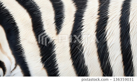 Close-up of zebra stripes, showing black and white pattern and fur texture. Close-up of zebra stripes, showing black and white pattern and fur texture. 136359031
