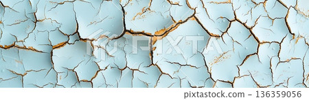 Close-up of blue cracked paint surface texture 136359056