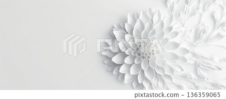White flower on a white background, abstract floral design. 136359065
