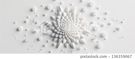Abstract white 3D flower design on a white background. Abstract white 3D flower design on a white background. 136359067