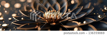 Gold and black mandala with intricate detailing and luxurious feel, mandala design, elegant and sophisticated 136359069