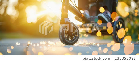 Close-up of a scooter wheel with bokeh background. Close-up of a scooter wheel with bokeh background. 136359085