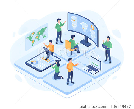 People collaborating on projects with technology for digital marketing 136359457