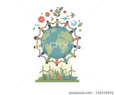 People of earth holding hands around the world on earth day 136359459