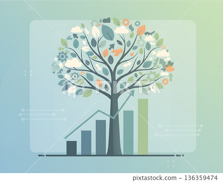 Growing business tree with an increasing chart and upward trend 136359474