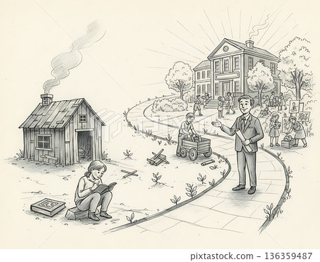 From humble beginnings to success story pencil drawing From humble beginnings to success story pencil drawing 136359487