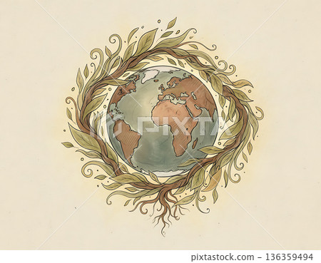 Earth surrounded by leaves and vines for Earth Day concept 136359494
