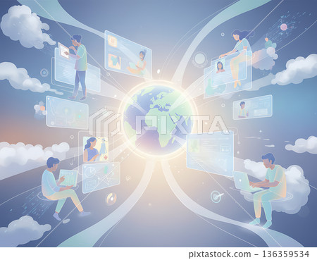 Global connectivity showing remote workers around the World using digital devices 136359534