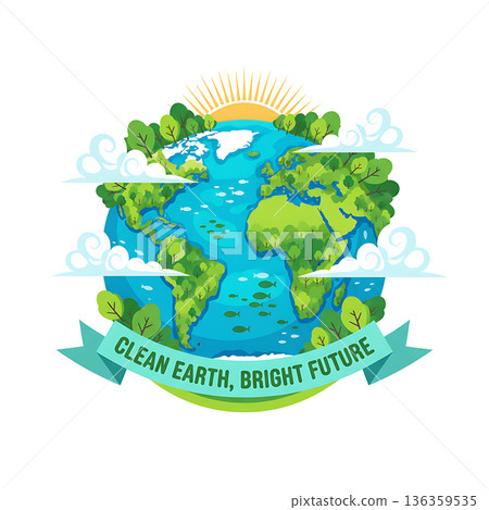 Globe illustration promoting environmental awareness for a bright future Globe illustration promoting environmental awareness for a bright future 136359535
