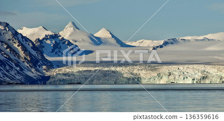 Glacier and Snowcapped Mountains, Oscar II Land, Norway Glacier and Snowcapped Mountains, Oscar II Land, Norway 136359616