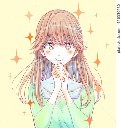一位氣質溫柔的女子,雙手交握,閃閃發光 一位氣質溫柔的女子,雙手交握,閃閃發光 136359680