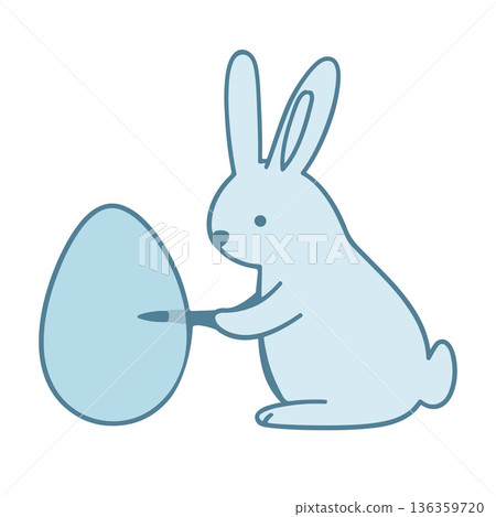 Vector isolated illustration of a bunny coloring an Easter egg. 136359720