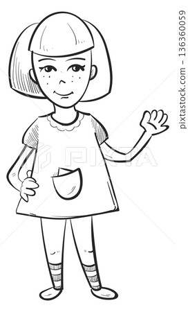 Cute girl sketch. Funny doodle kid character 136360059