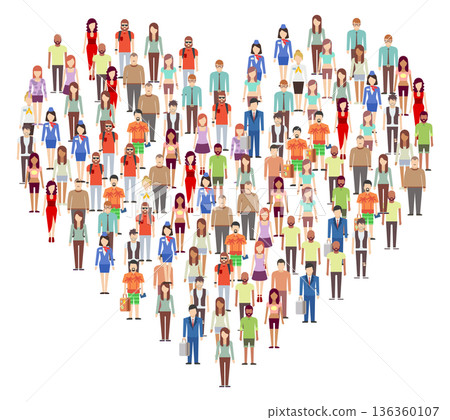Heart shape people crowd. Community love and care 136360107