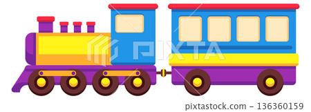 Rail travel toy. Kid plastic train icon Rail travel toy. Kid plastic train icon 136360159