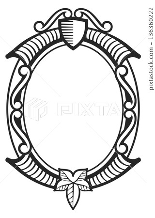 Vintage border engraving. Round royal decor frame 136360222