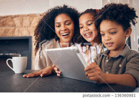 Happy, streaming and a family with a tablet in a house for communication, cartoon or games. Website, education and children, mother and technology for online reading, movie or a meme on the internet Happy, streaming and a family with a tablet in a house for communication, cartoon or games. Website, education and children, mother and technology for online reading, movie or a meme on the internet 136360981