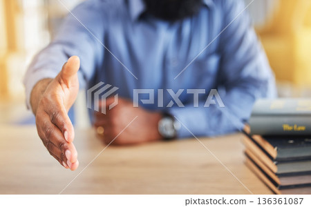 Handshake, offer and man or lawyer hands for introduction, welcome and legal deal, success or meeting. Professional advisor, attorney or person shaking hands for partnership, thank you or agreement Handshake, offer and man or lawyer hands for introduction, welcome and legal deal, success or meeting. Professional advisor, attorney or person shaking hands for partnership, thank you or agreement 136361087