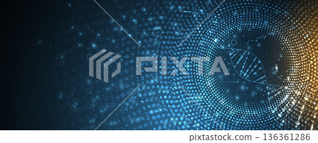 Futuristic spiral background, DNA strands, connected neural web Futuristic spiral background, DNA strands, connected neural web 136361286