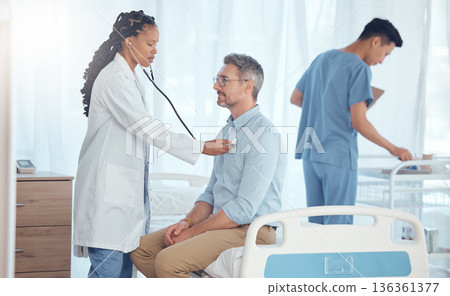Doctor, stethoscope or man with test, exam or patient healthcare assessment, medical checkup or cardiologist support. Surgeon, cardiology and clinic help, wellness and check heart, lungs or breathing Doctor, stethoscope or man with test, exam or patient healthcare assessment, medical checkup or cardiologist support. Surgeon, cardiology and clinic help, wellness and check heart, lungs or breathing 136361377