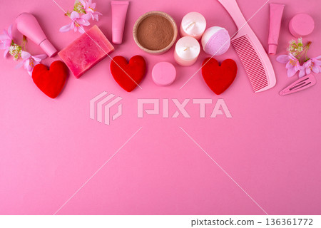 Valentine self love concept with wellnes spa products Valentine self love concept with wellnes spa products 136361772