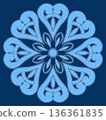 Blue round design element of hearts. Winter romantic decor. Blue hearts on dark blue background 136361835