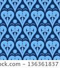 Blue seamless pattern of hearts Vintage winter romantic ornament Blue hearts on dark blue background 136361837