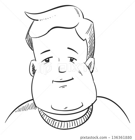Fat man portrait. Hand drawn young person head 136361880