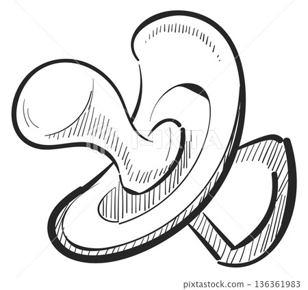 Pacifier doodle. Hand drawn rubber nipple icon Pacifier doodle. Hand drawn rubber nipple icon 136361983