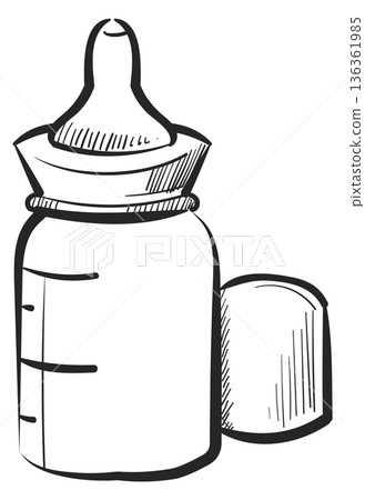 Feeding nipple bottle for newborn baby doodle icon 136361985