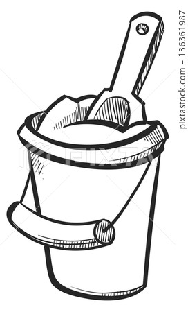 Toy bucket doodle. Sandbox game tools icon 136361987