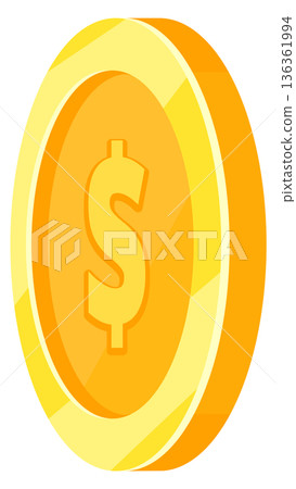 Dollar coin cartoon icon. Golden money symbol 136361994