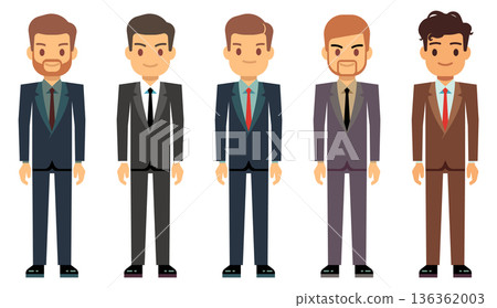 Businessmen set. Different men cartoon suit characters 136362003