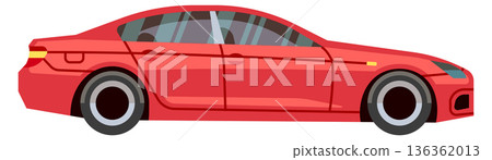 Red car side view. Road sedan icon 136362013