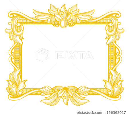 Golden filigree frame. Flourish ornate vintage border 136362017