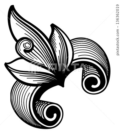 Decorative flourish filigree corner. Baroque ornate border 136362019