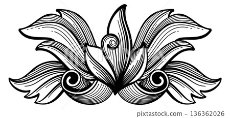 Baroque element engraving. Ornate flourish vintage leaf 136362026