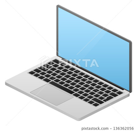 Isometric notebook. Laptop with open display. Mobile pc Isometric notebook. Laptop with open display. Mobile pc 136362056
