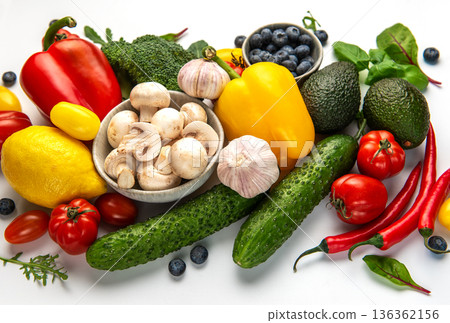 Fresh organic vegetables and fruits for healthy eating 136362156