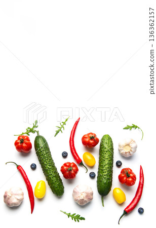 Fresh organic vegetables and spices creating a healthy food pattern 136362157