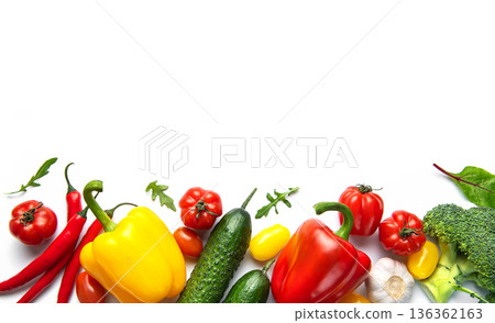 Fresh organic vegetables forming healthy food border Fresh organic vegetables forming healthy food border 136362163