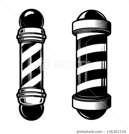 Set of illustrations of barbershop pole. Traditional barbers pole. Design elements for logo, emblem, sign. Vector illustration Set of illustrations of barbershop pole. Traditional barbers pole. Design elements for logo, emblem, sign. Vector illustration 136362316