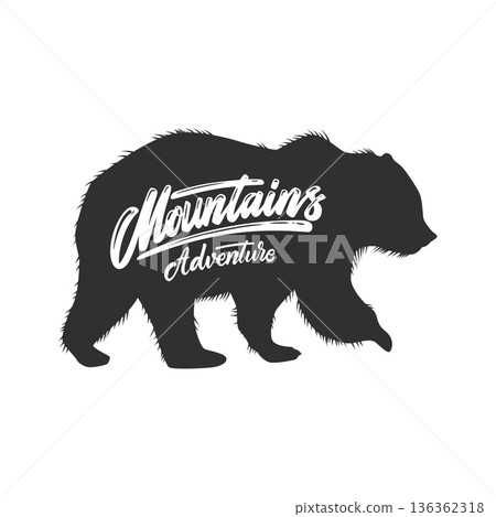 Born wild. Silhouette of grizzly bear with lettering. Design element for poster, card, banner, sign. Vector illustration Born wild. Silhouette of grizzly bear with lettering. Design element for poster, card, banner, sign. Vector illustration 136362318