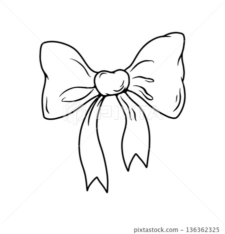 Illustration of bow knot in engraving style. Design element for poster, card, banner, sign. Vector illustration 136362325