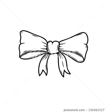 Illustration of bow knot in engraving style. Design element for poster, card, banner, sign. Vector illustration 136362327