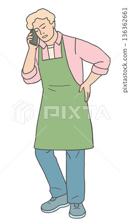 Vector illustration of a male florist talking on the phone. Flower shop customer service and order communication concept, isolated on white background. Vector illustration of a male florist talking on the phone. Flower shop customer service and order communication concept, isolated on white background. 136362661