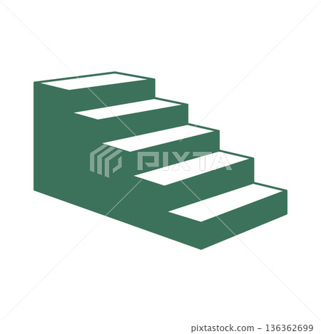 Minimal green staircase with flat isometric perspective. Simple geometric stair vector icon on white background. Minimal green staircase with flat isometric perspective. Simple geometric stair vector icon on white background. 136362699